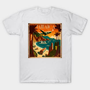 Jamaican Coastline Vintage Travel Art Poster T-Shirt